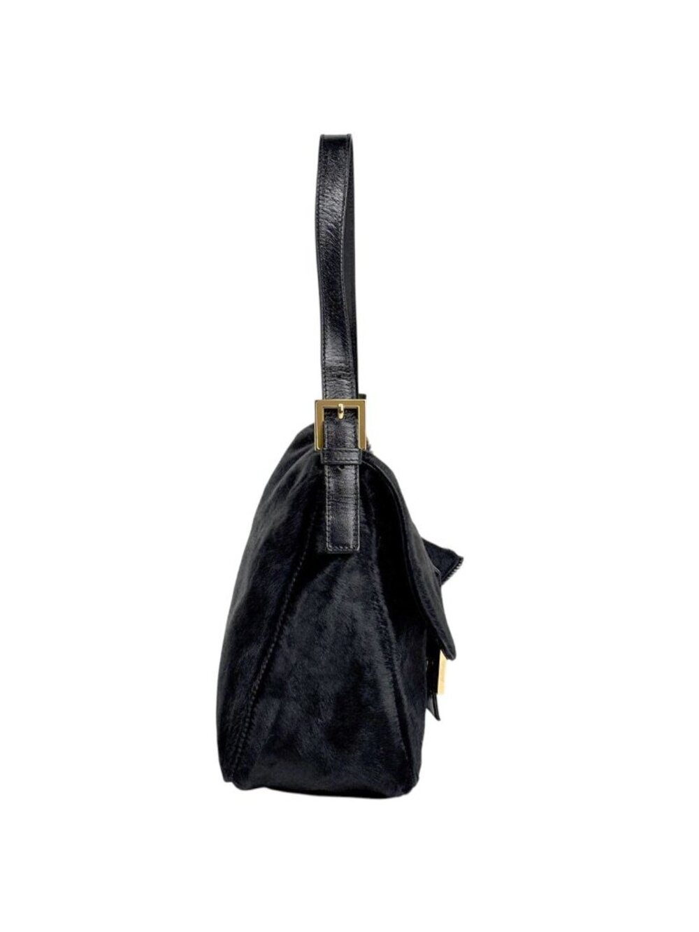 Fendi Zucca Logo Shoulder Bag Mamma Baguette Calf Hair Black - Picture 4 of 12